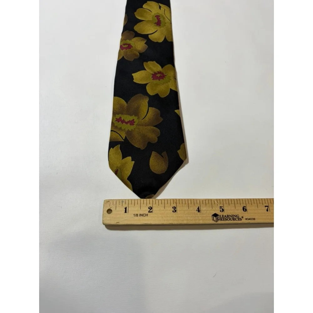 Lands’ End Silk Tie Navy Gold Floral Long Handmade USA